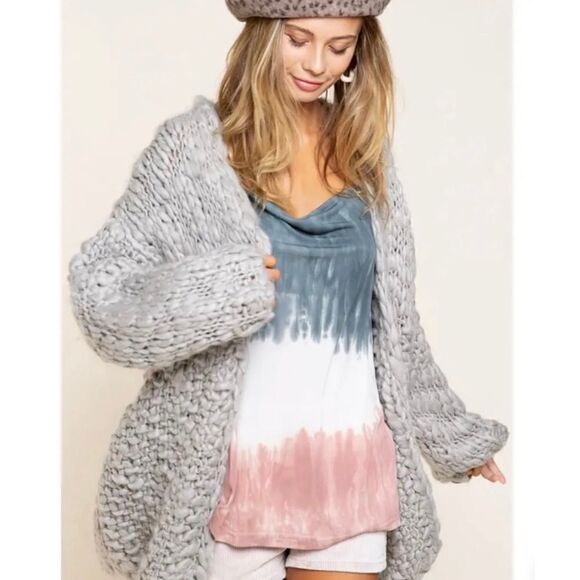 COPY - chunky Knit Open Front Cardigan in Gray - Picture 11 of 14